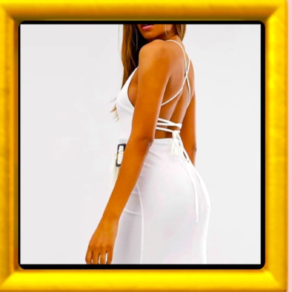 [#1045] ASOS DESIGN| Ivory strappy back mini wrap dress w/ tortoise shell buckle